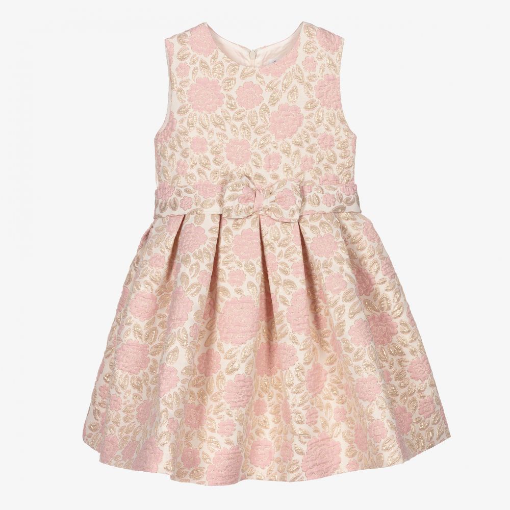 Rachel Riley - Gold & Pink Jacquard Dress | Childrensalon Outlet