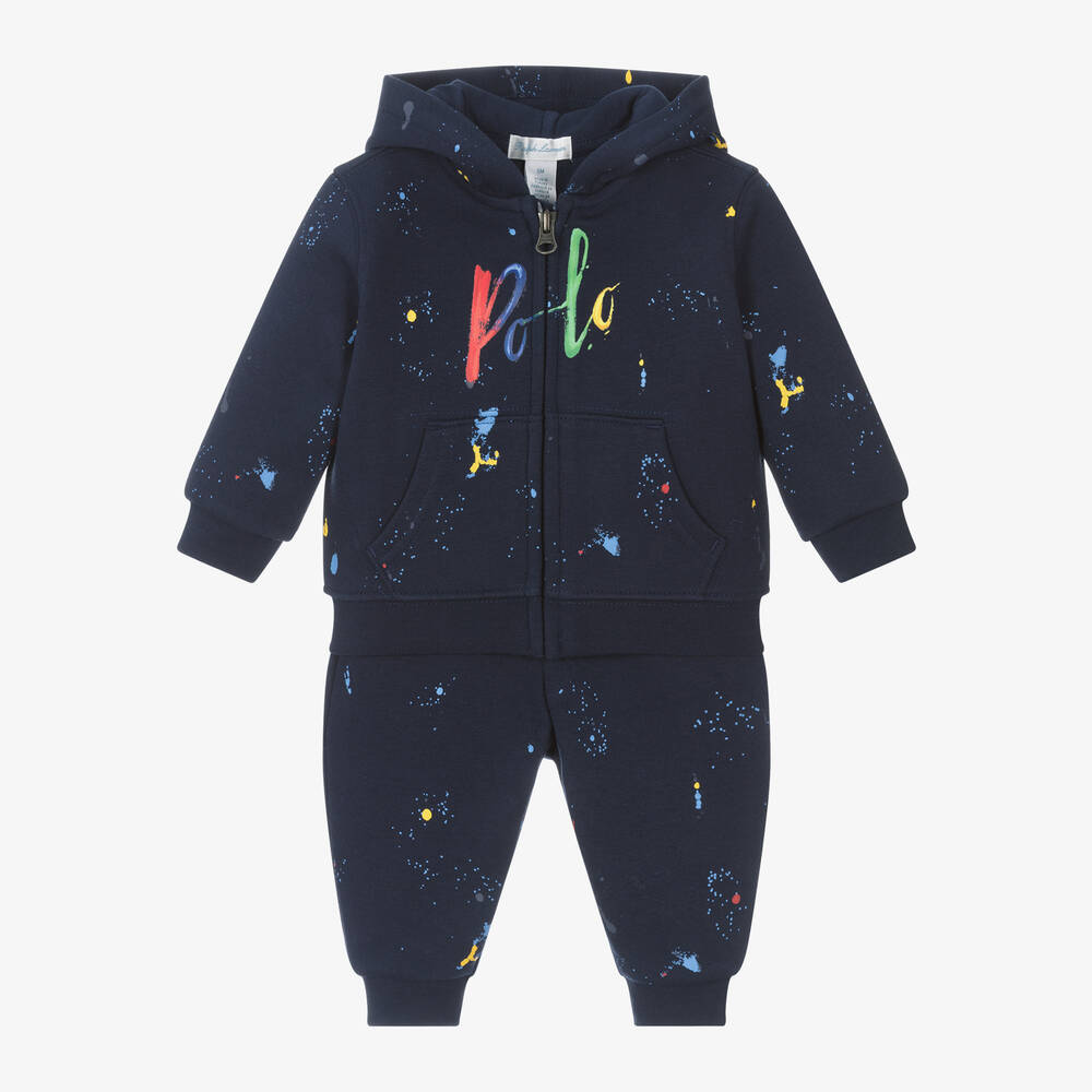 Ralph Lauren - Baby Boys Blue Paint Cotton Tracksuit | Childrensalon