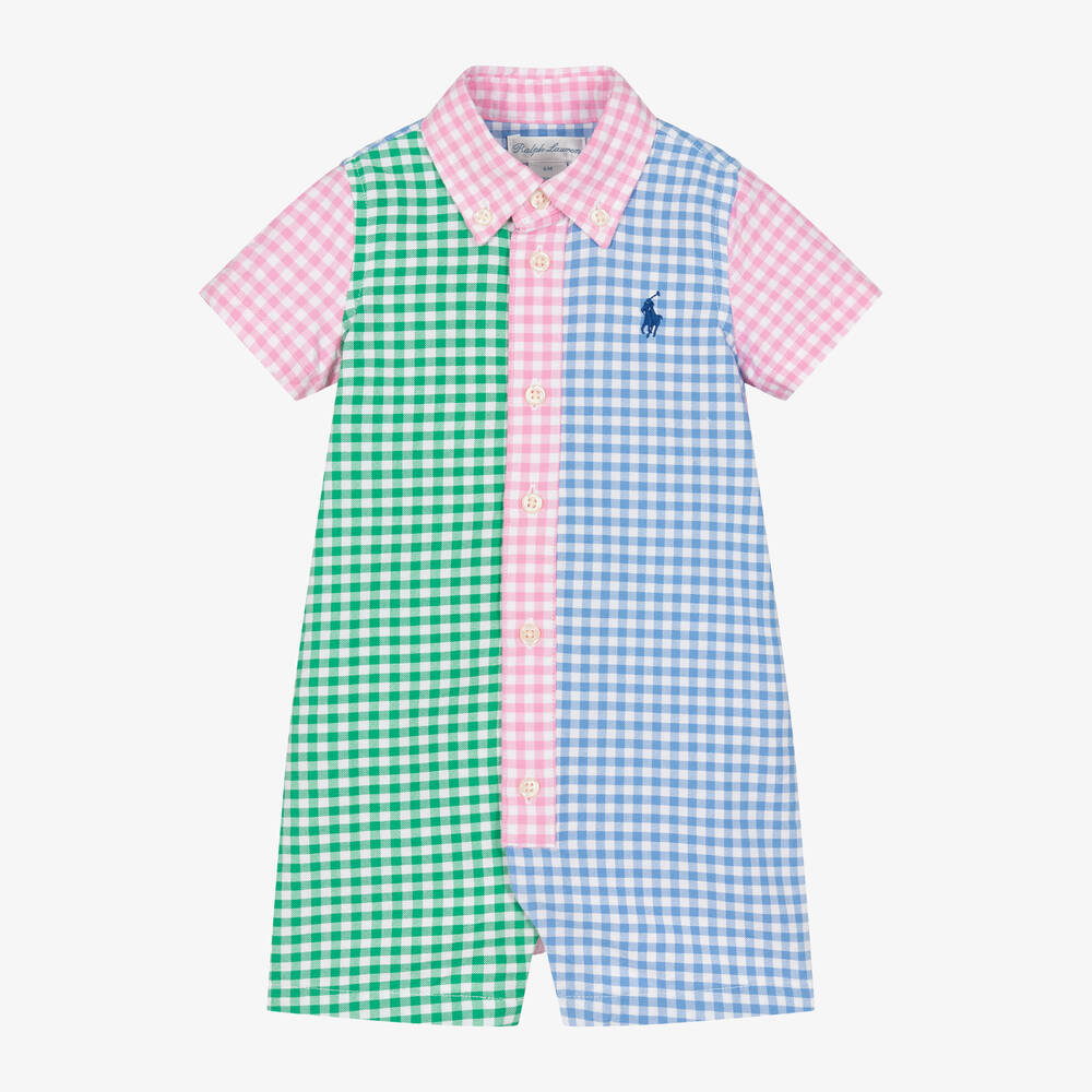 Ralph Lauren - Baby Boys Colourblock Gingham Cotton Shortie | Childrensalon