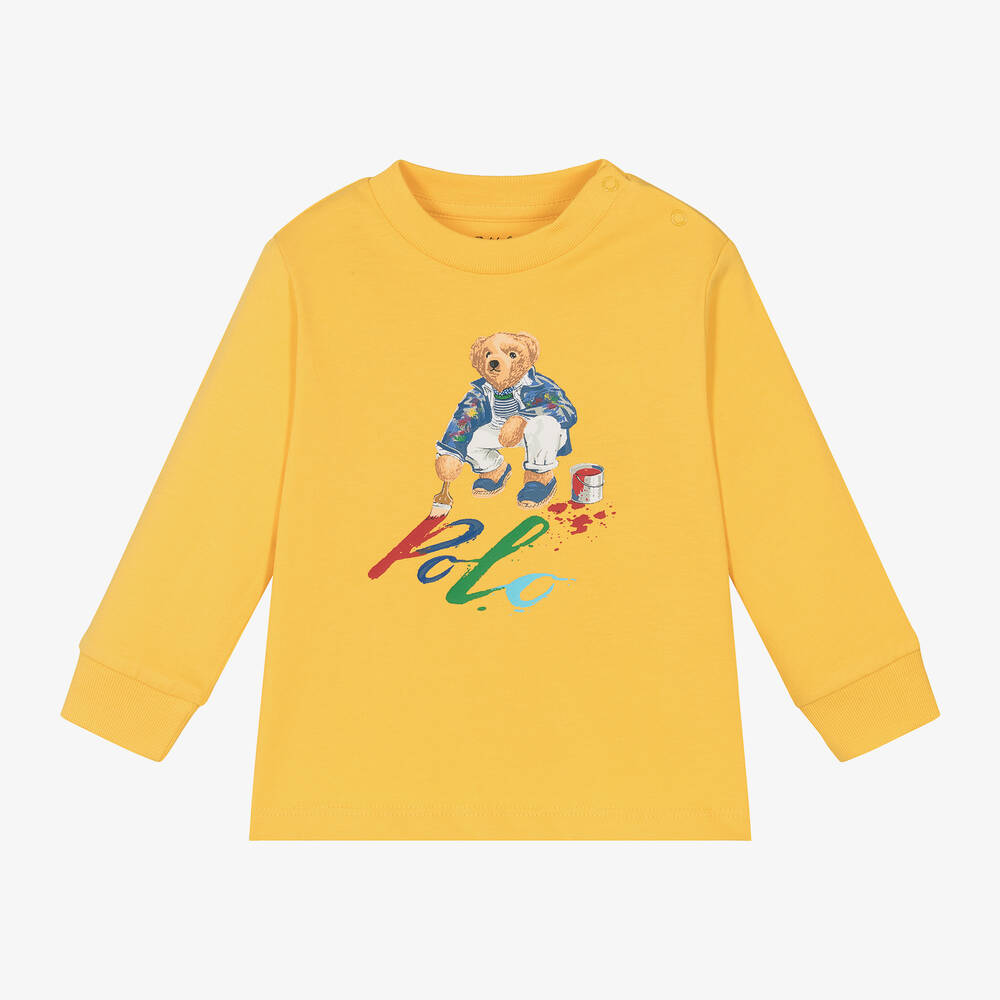 Ralph Lauren - Baby Boys Yellow Polo Bear Cotton Top | Childrensalon