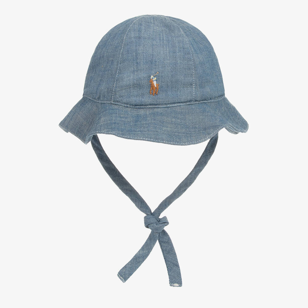 Ralph Lauren - Baby Girls Blue Chambray Sun Hat | Childrensalon