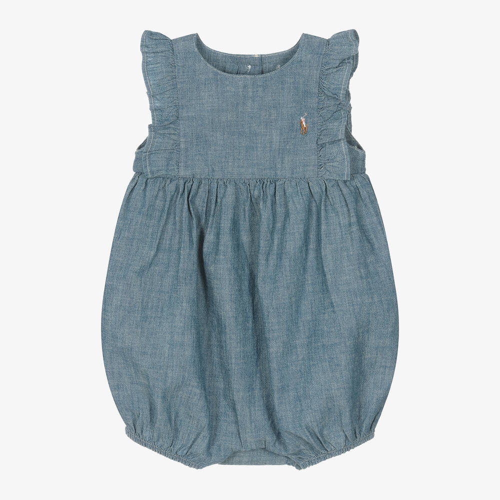 Ralph Lauren - Baby Girls Blue Cotton Shortie | Childrensalon