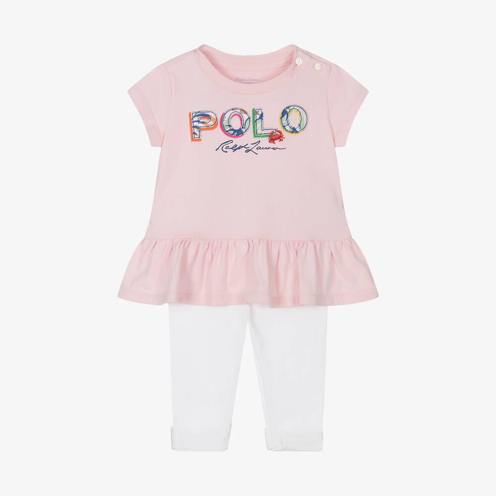 Ralph Lauren - Baby Girls Pink Cotton Leggings Set | Childrensalon