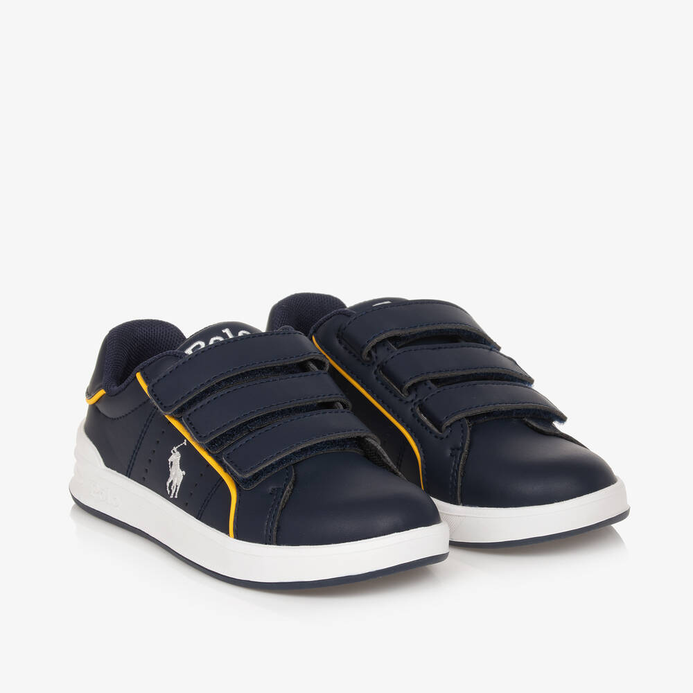 Ralph Lauren - Boys Blue Faux Leather Velcro Trainers | Childrensalon