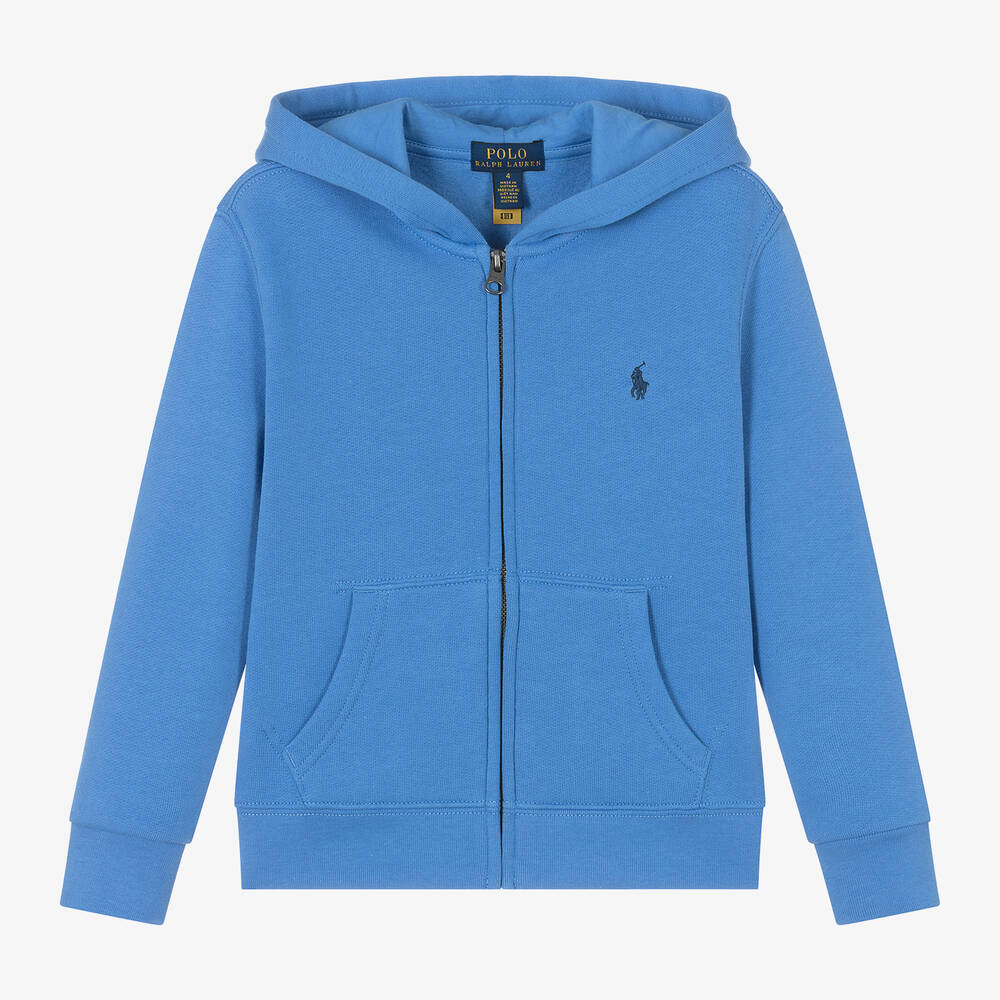 Ralph Lauren - Boys Blue Hooded Zip-up Top | Childrensalon