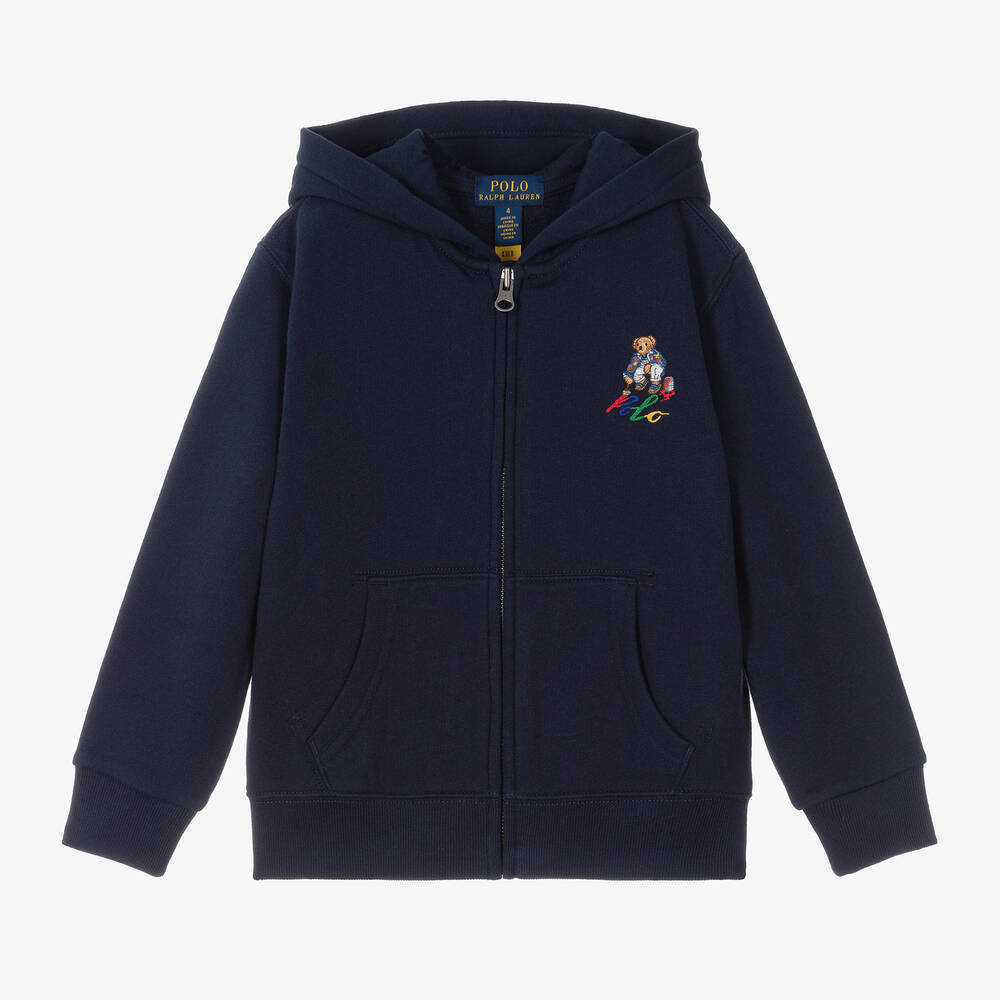 Ralph Lauren - Sweat à capuche bleu zippé garçon | Childrensalon