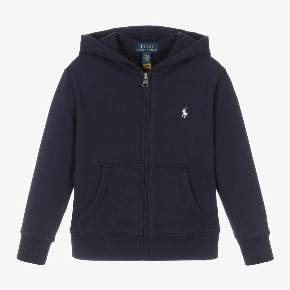 Ralph Lauren - Boys Navy Blue Cotton Zip-Up Hoodie | Childrensalon