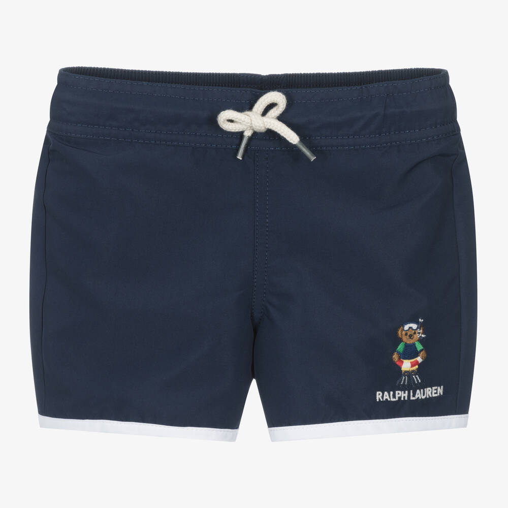 Ralph Lauren - Boys Navy Blue Polo Bear Swim Shorts | Childrensalon