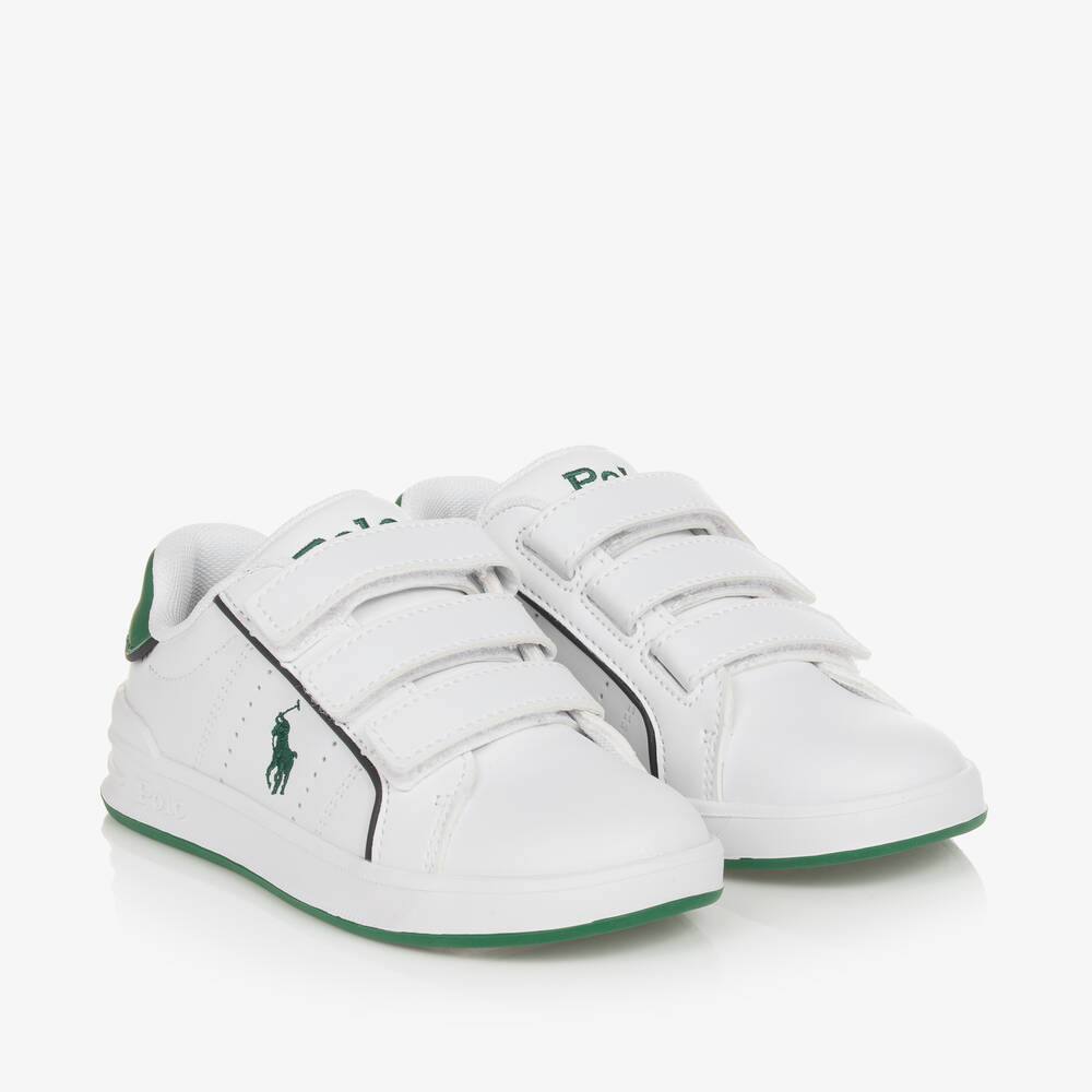 Ralph Lauren - Boys White Faux Leather Velcro Trainers | Childrensalon