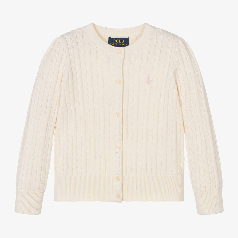 Ralph Lauren - Cardigan ivoire torsadé en coton fille | Childrensalon