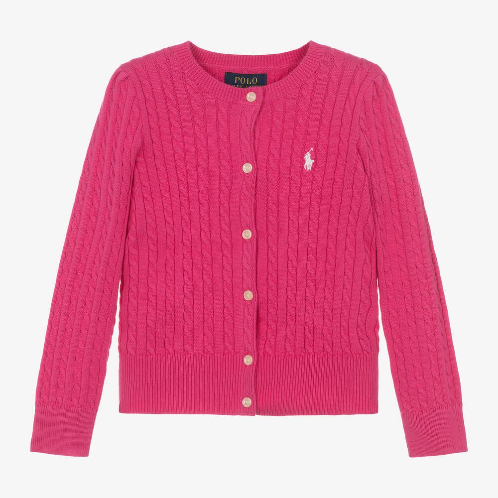 Ralph Lauren - Cardigan rose en coton fille | Childrensalon