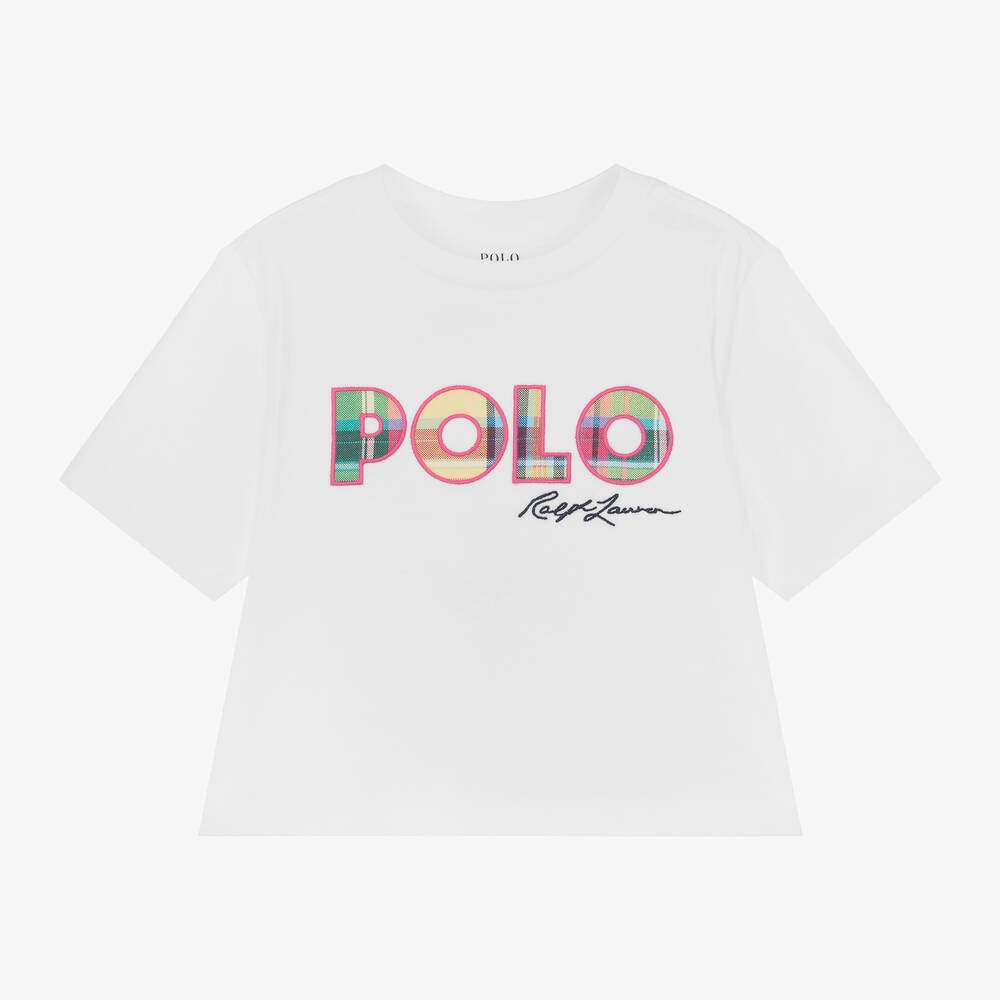 Ralph Lauren - T-shirt blanc en coton fille | Childrensalon