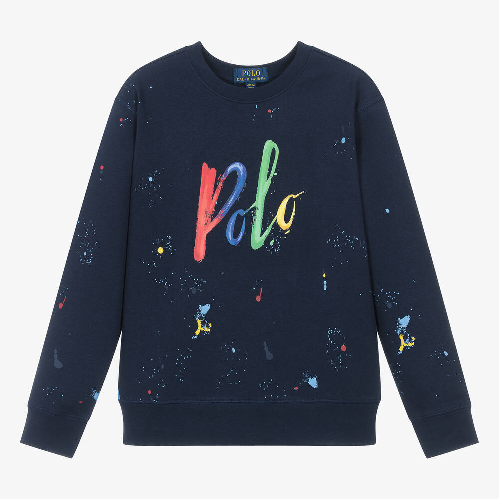 Ralph Lauren - Sweat-shirt bleu à éclaboussures ado | Childrensalon