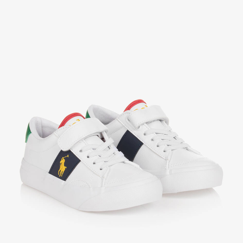 Ralph Lauren - White Faux Leather Velcro Trainers | Childrensalon