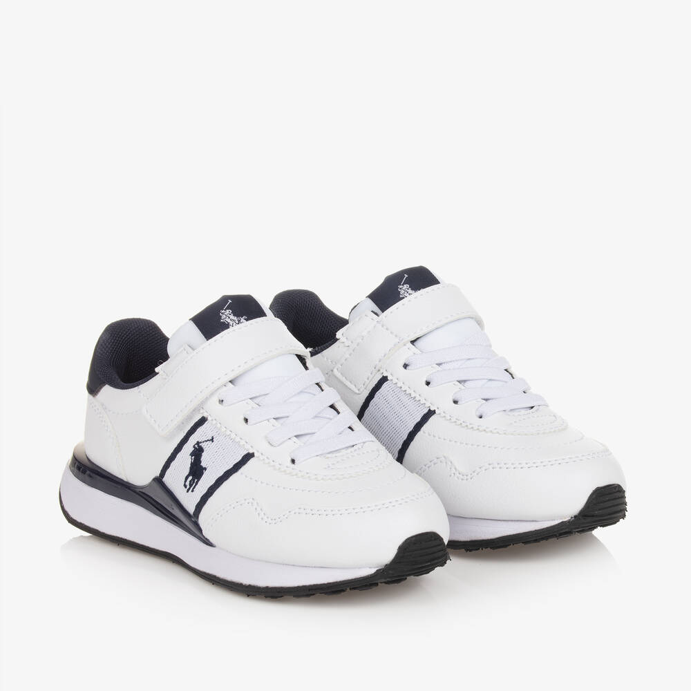 Ralph Lauren - White Faux Leather Velcro Trainers | Childrensalon