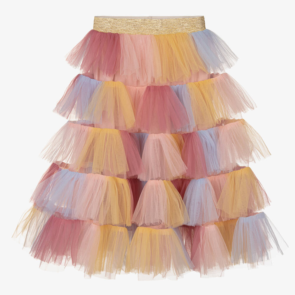 RaspberryPlum - Girls Pink Tulle Rainbow Skirt | Childrensalon Outlet