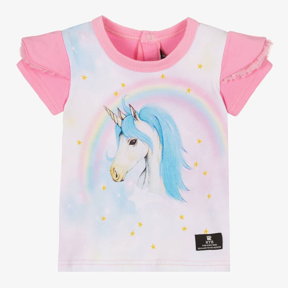 Baby Girls Pink Cotton Unicorn T-Shirt