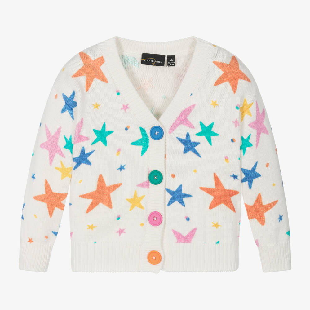 Rock Your Baby - Girls Ivory Cotton Stars Cardigan | Childrensalon