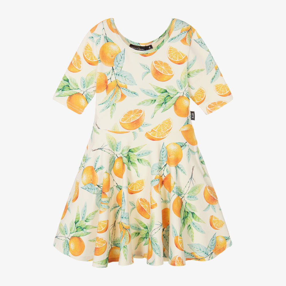 Rock Your Baby - Girls Ivory Cotton Valencia Orange Dress | Childrensalon