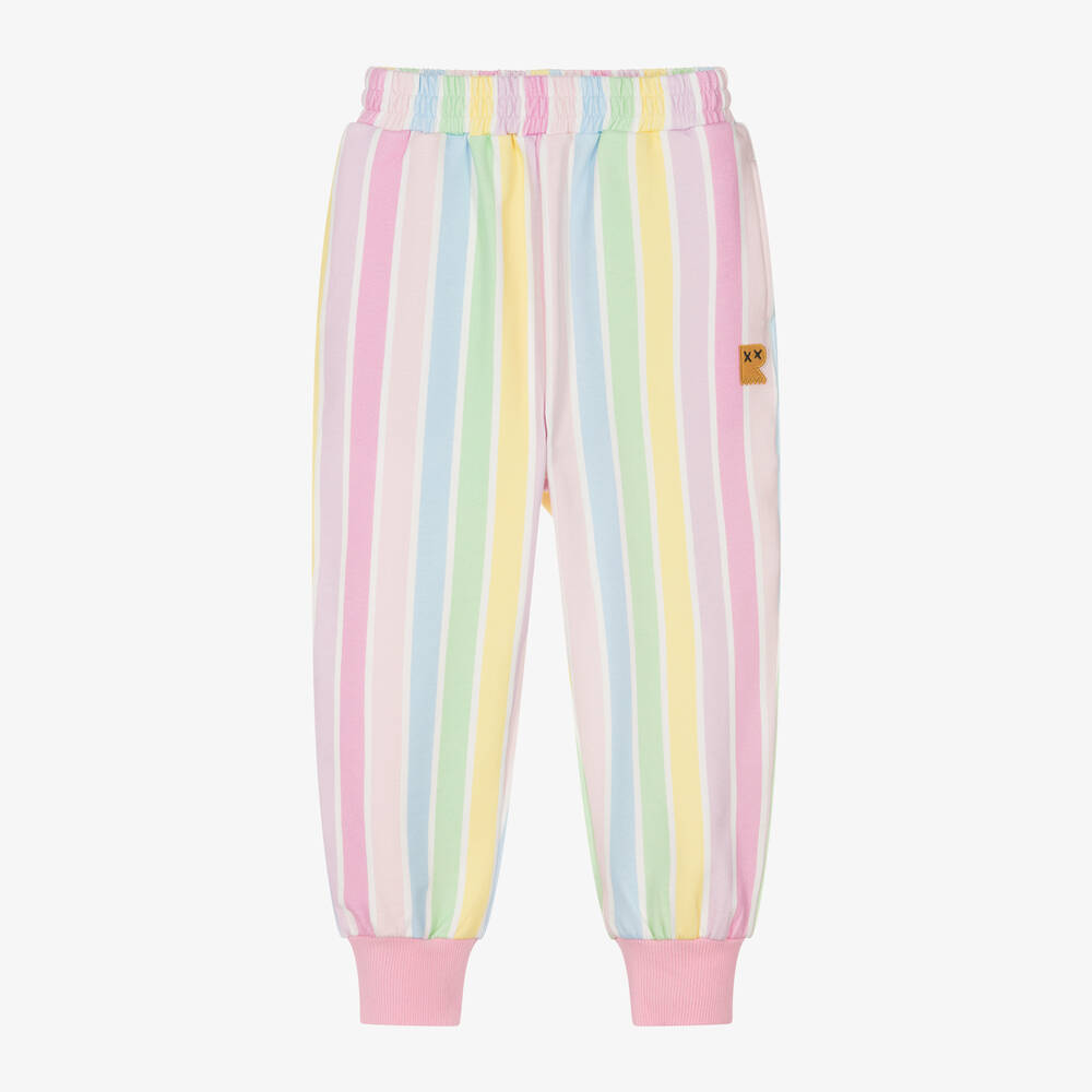 Rock Your Baby - Girls Pink & Pastel Stripe Cotton Joggers | Childrensalon