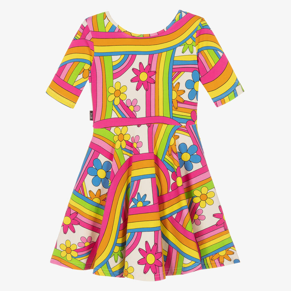 Rock Your Baby - Girls Pink Rainbow Cotton Dress | Childrensalon Outlet