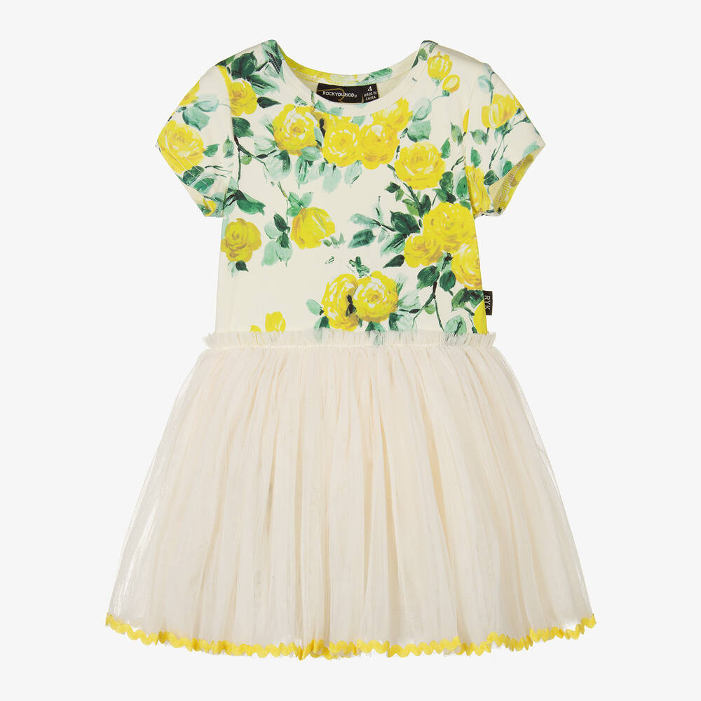 Rock Your Baby - Robe coton jaune et tulle rose | Childrensalon