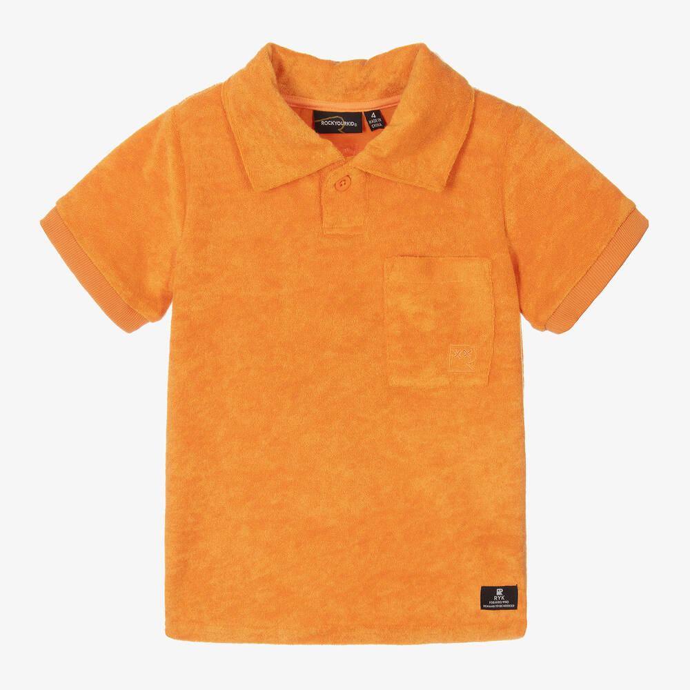 Rock Your Baby - Ochre Orange Terry Towelling Polo Shirt | Childrensalon