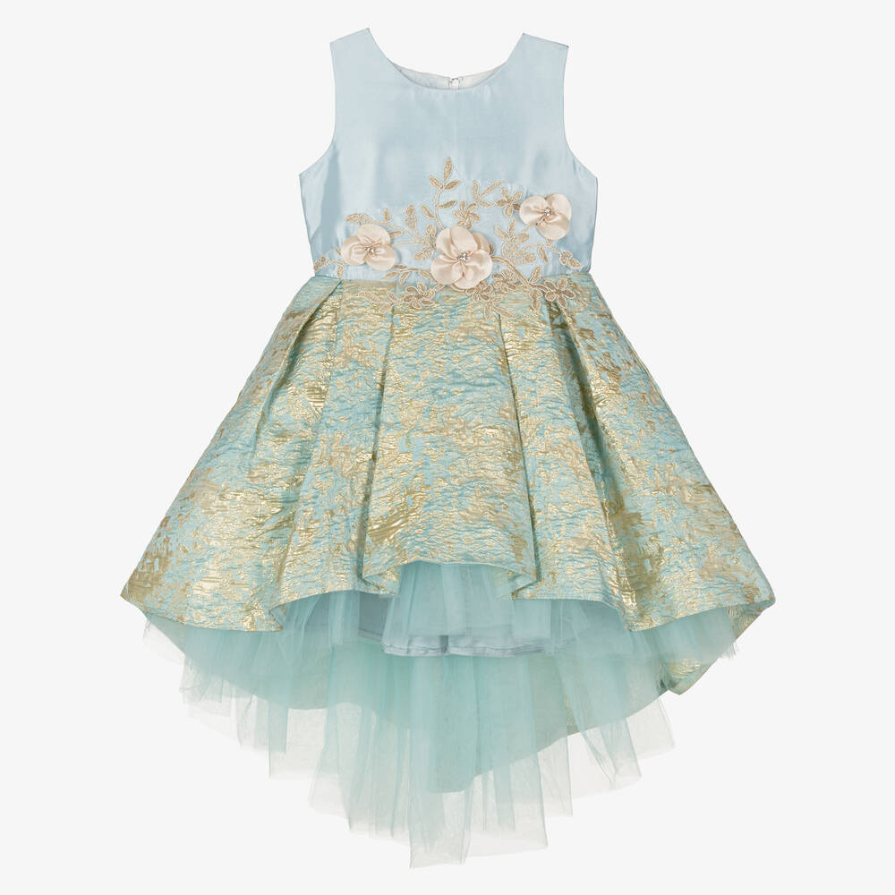 Romano - Robe bleue et dorée en brocart fille | Childrensalon