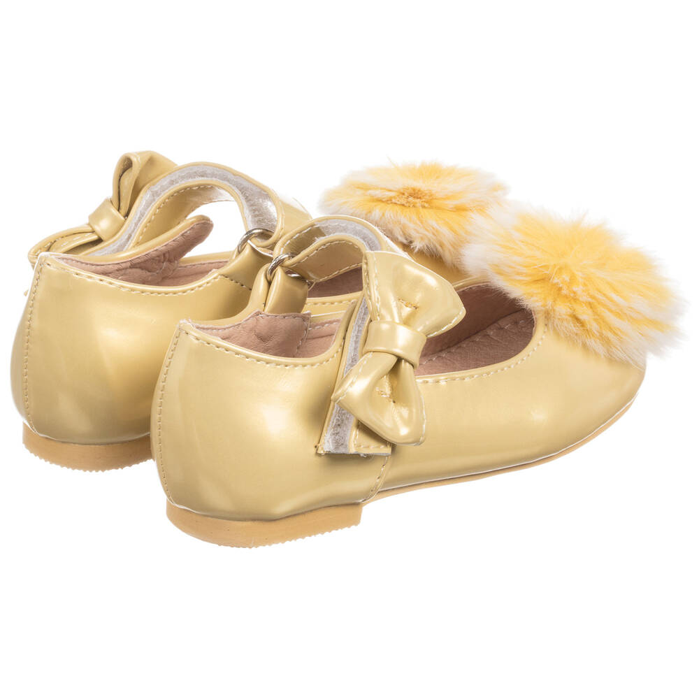 bomuld pustes op trend Romano Princess - Patent Gold Pom-Pom Shoes | Childrensalon Outlet