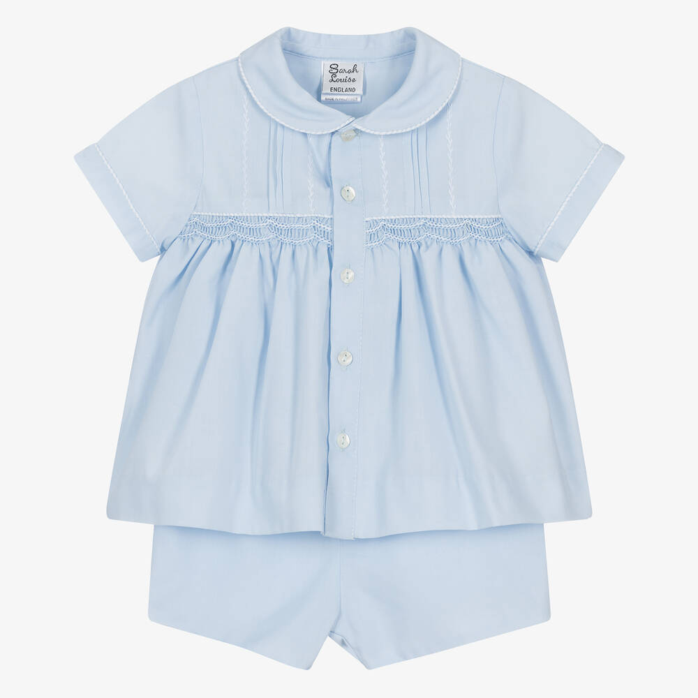 Sarah Louise - Baby Boys Blue Embroidered Shorts Set | Childrensalon