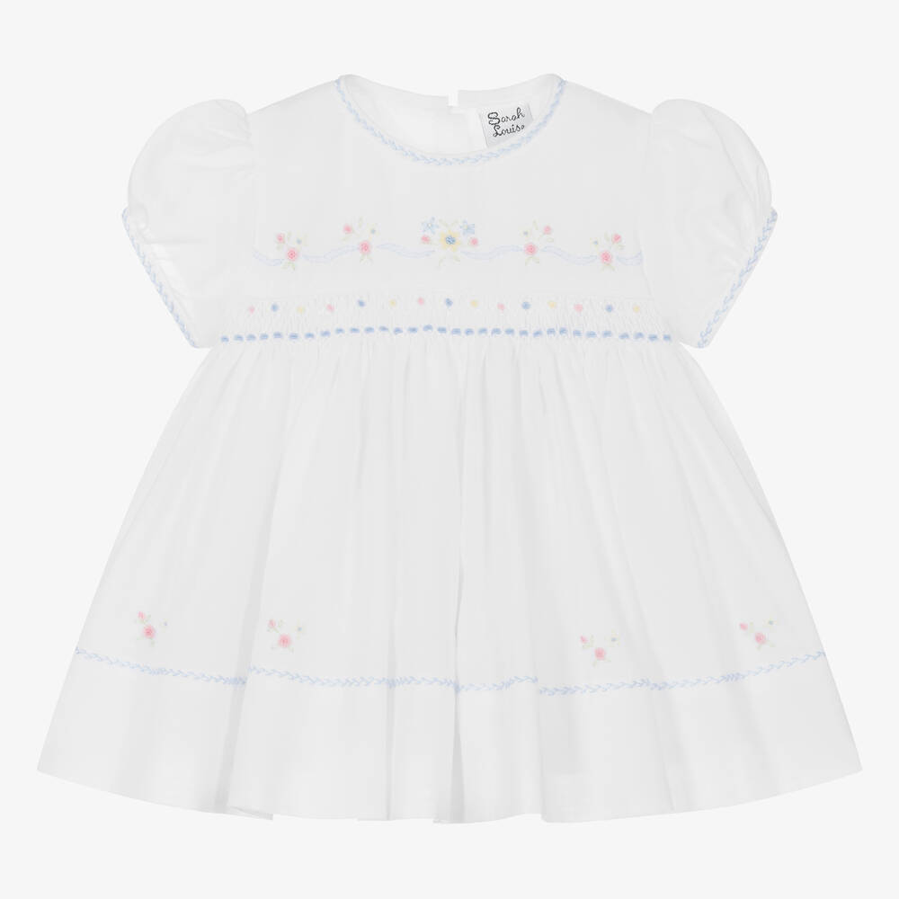 Sarah Louise - Baby Girls White Hand-Smocked Dress | Childrensalon