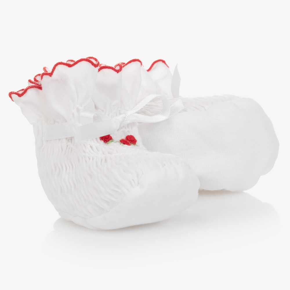 Sarah Louise - Baby Girls White & Red Booties | Childrensalon