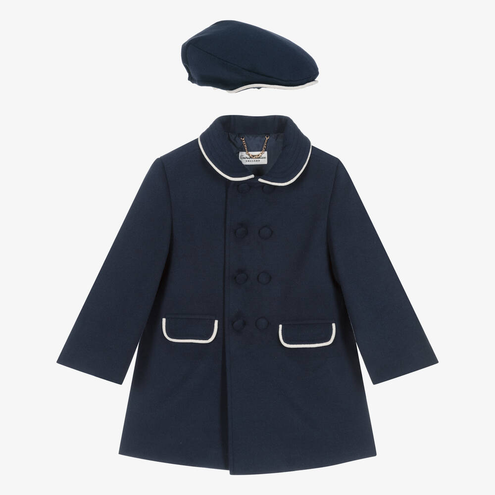 Sarah Louise - Boys Navy Blue Coat & Hat Set | Childrensalon