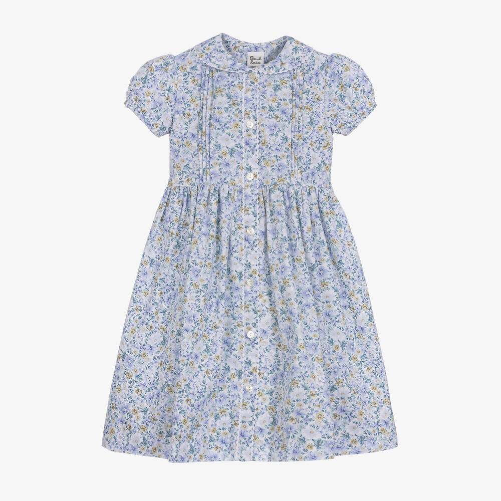 Sarah Louise - Girls Blue Floral Cotton Dress | Childrensalon Outlet