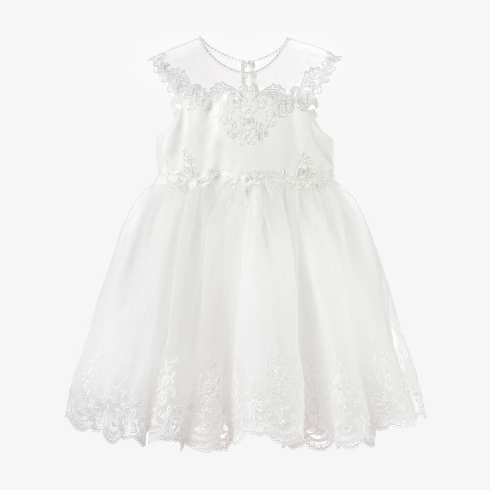 Sarah Louise - Girls Embroidered Ivory Organza Dress | Childrensalon