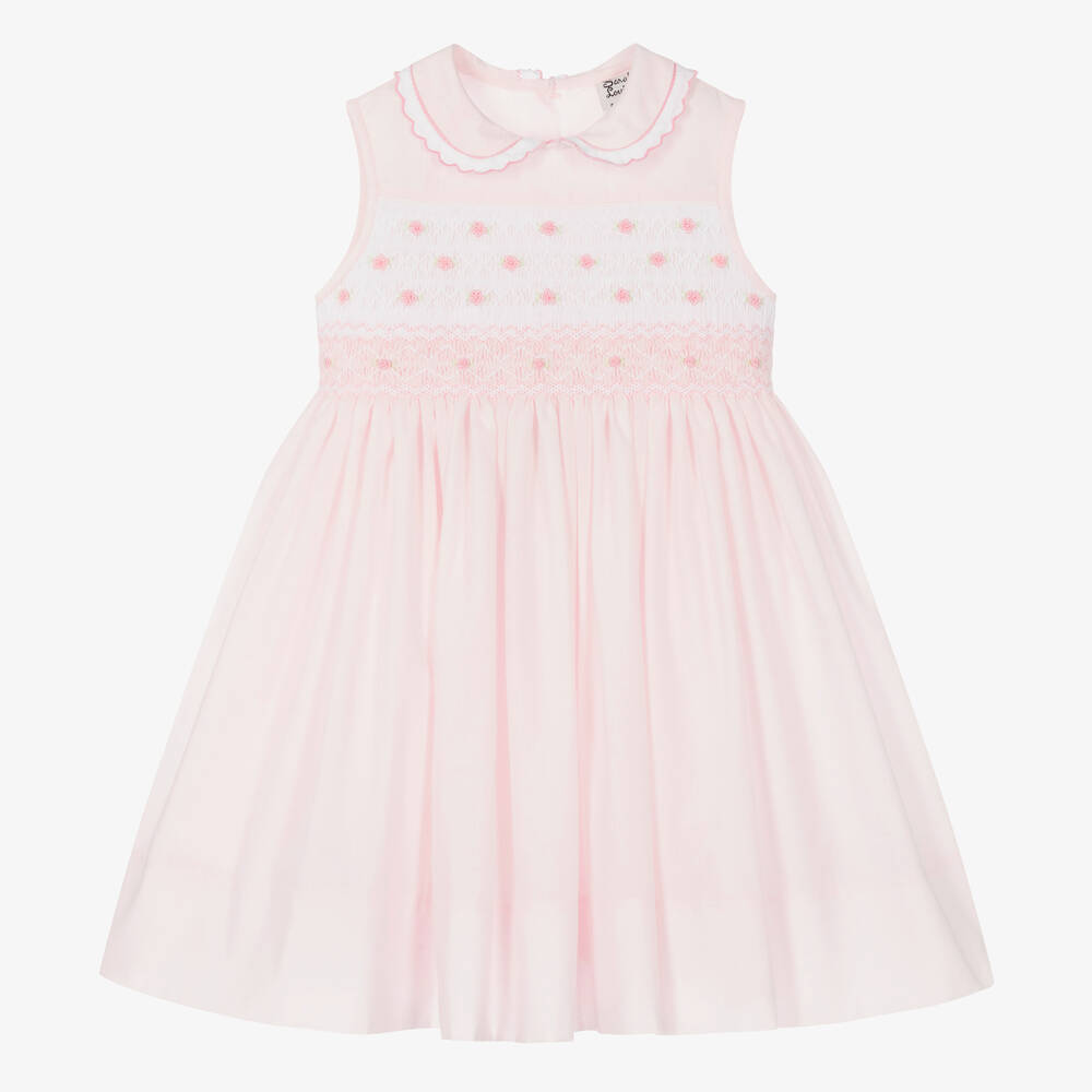 Sarah Louise - Girls Pink Cotton Hand-Smocked Dress | Childrensalon