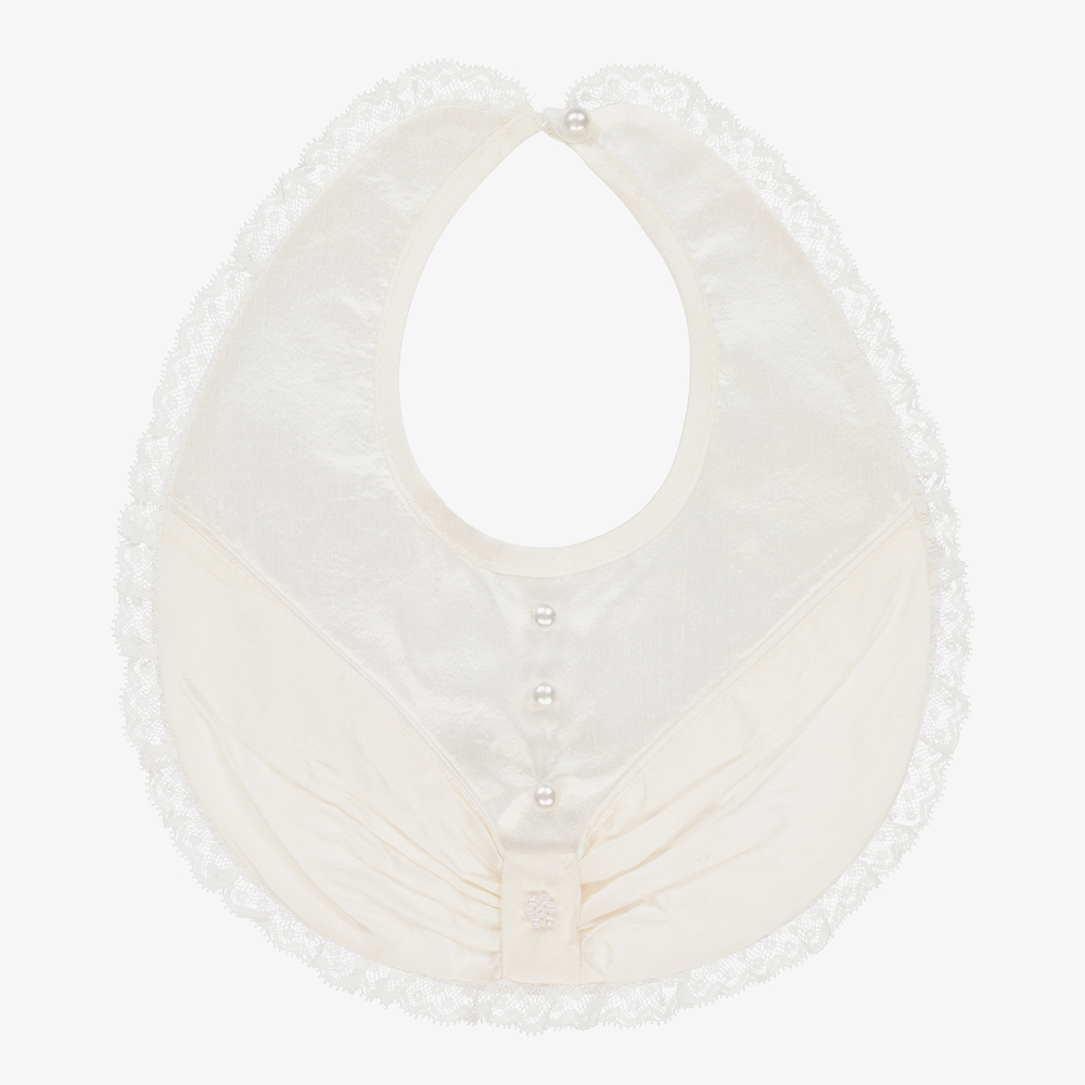 Sarah Louise - Ivory Silk & Lace Bib | Childrensalon