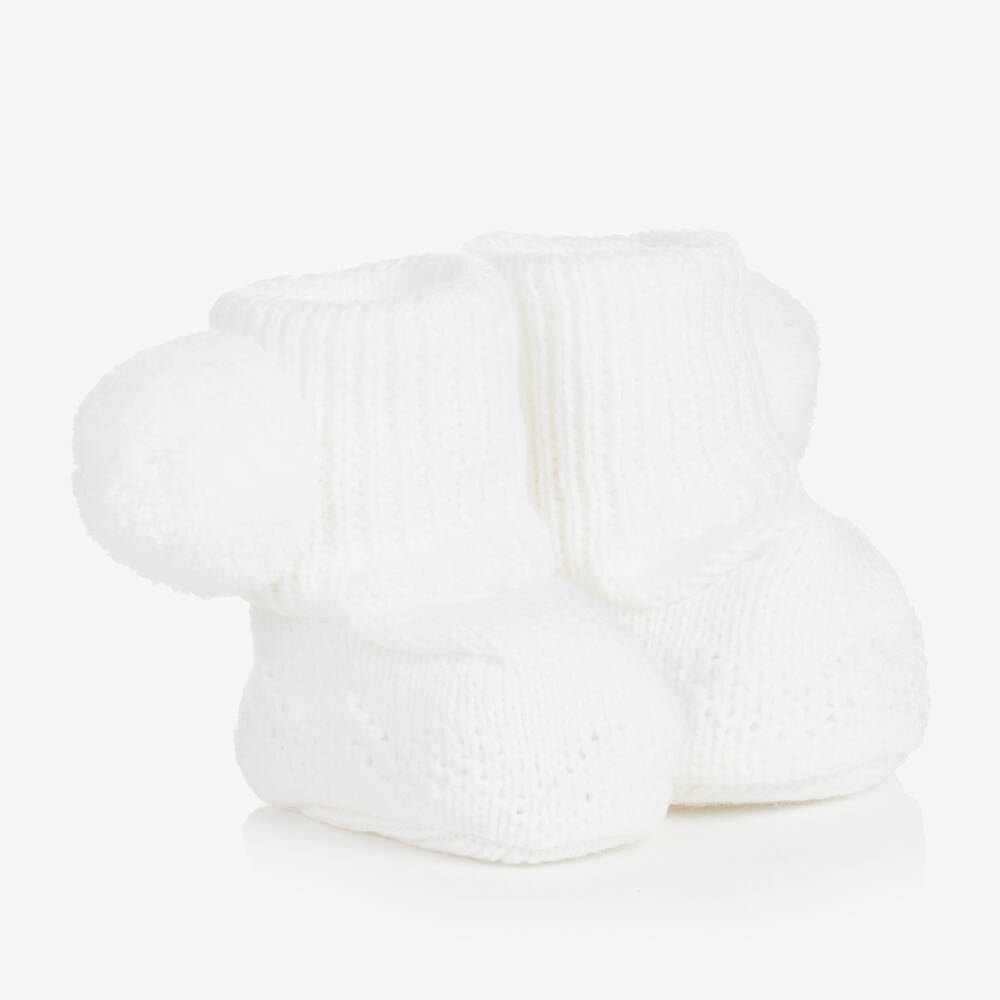 Sätila of Sweden - White Belle Pom-Pom Baby Booties | Childrensalon