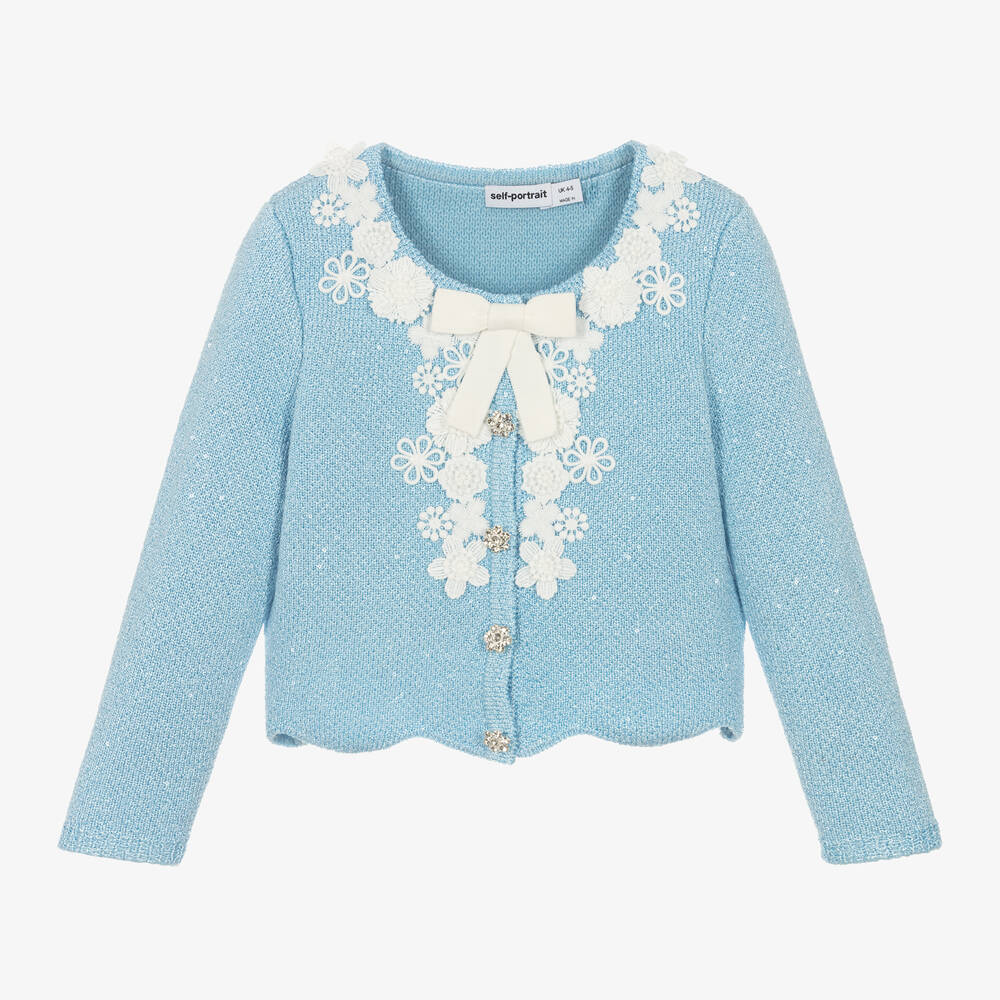 Self-Portrait - Girls Blue Sequin Knit Cardigan | Childrensalon