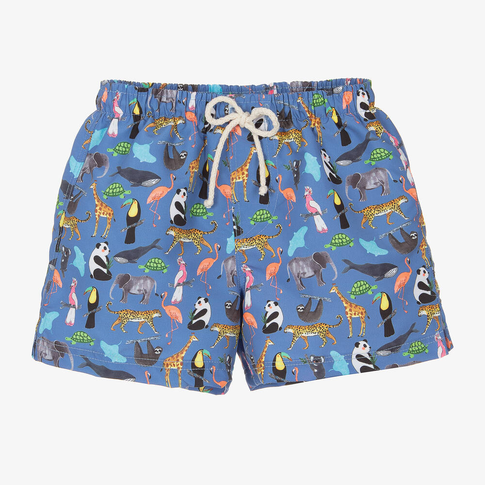 Selini Action - Boys Blue Wild Animals Swim Shorts | Childrensalon