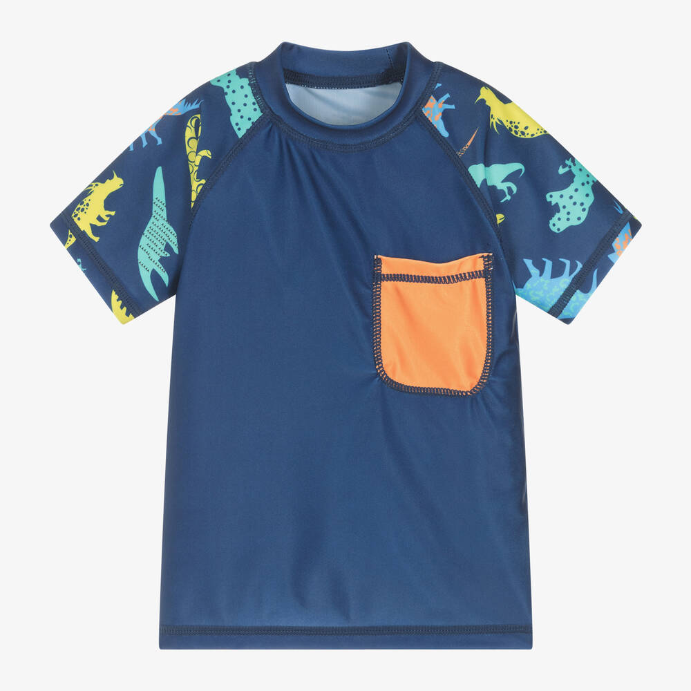 Soli Swim - Boys Blue Dinosaur Swim Top (UPF50+) | Childrensalon