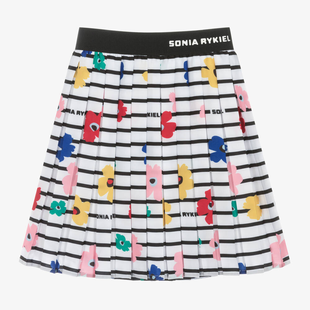 Sonia Rykiel Paris - Girls White Floral Pleated Skirt | Childrensalon