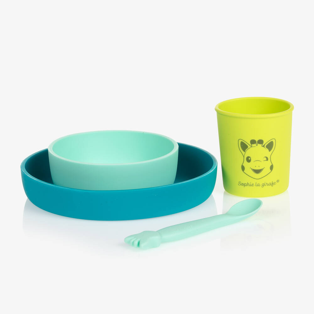 Sophie la Girafe - Blaues Geschirr-Set (4-teilig)  | Childrensalon