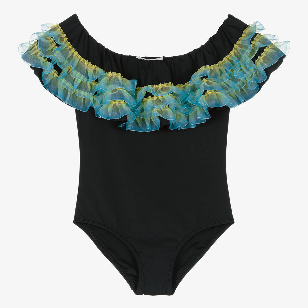 Stella Cove - Teen Girls Black Organza Ruffle Swimsuit | Childrensalon