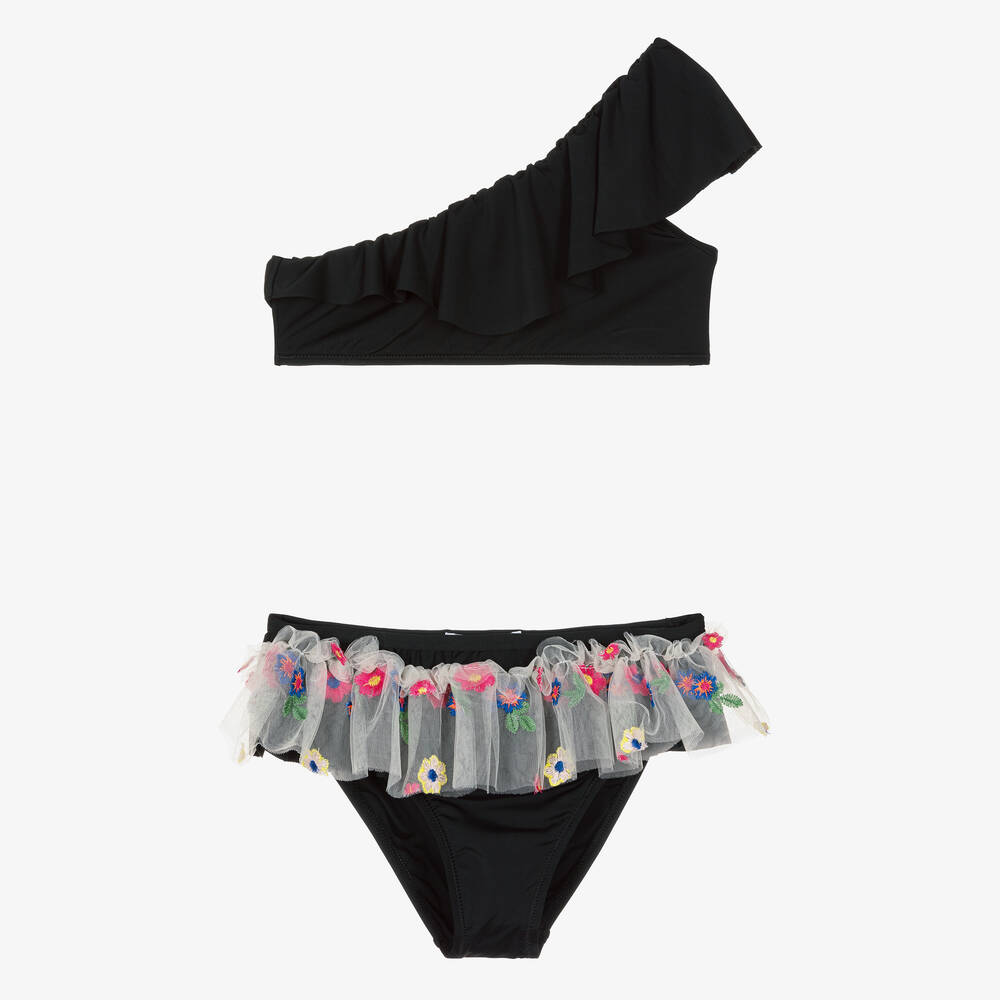 Stella Cove - Teen Girls Black Tulle Ruffle Bikini | Childrensalon