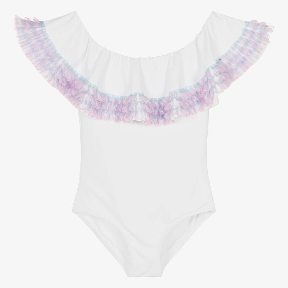 Stella Cove - Teen Girls White Frilled Swimsuit | Childrensalon