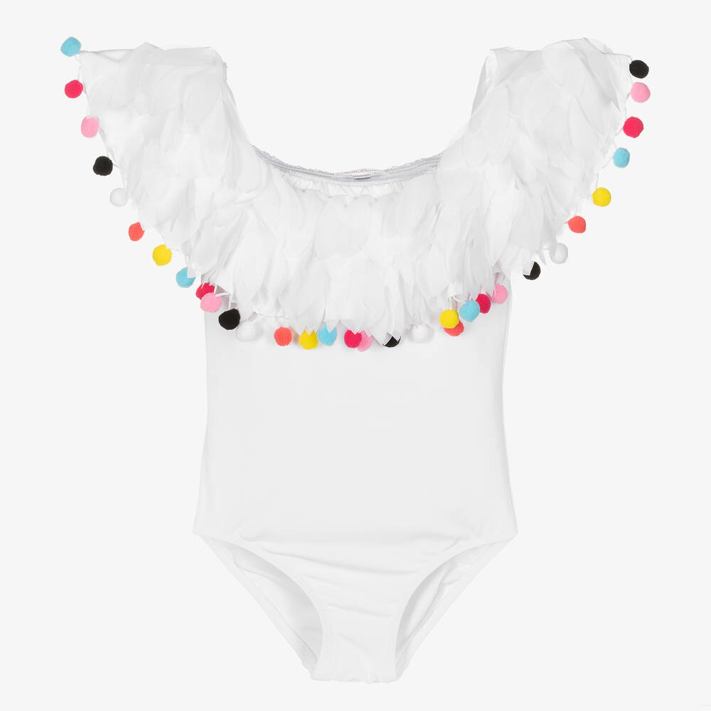 Stella Cove - Teen Girls White Pom-Pom Swimsuit | Childrensalon