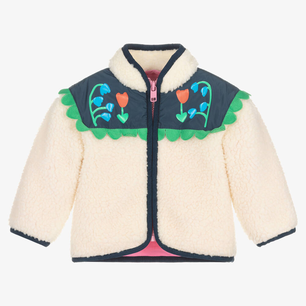 Stella McCartney Kids - جاكيت أطفال بناتي بطبعة ورود فليس لون عاجي | Childrensalon