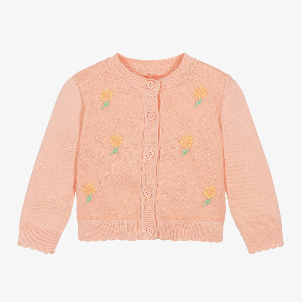 Stella McCartney Kids - كارديغان قطن عضوي محبوك لون برتقالي بطبعة ورود | Childrensalon