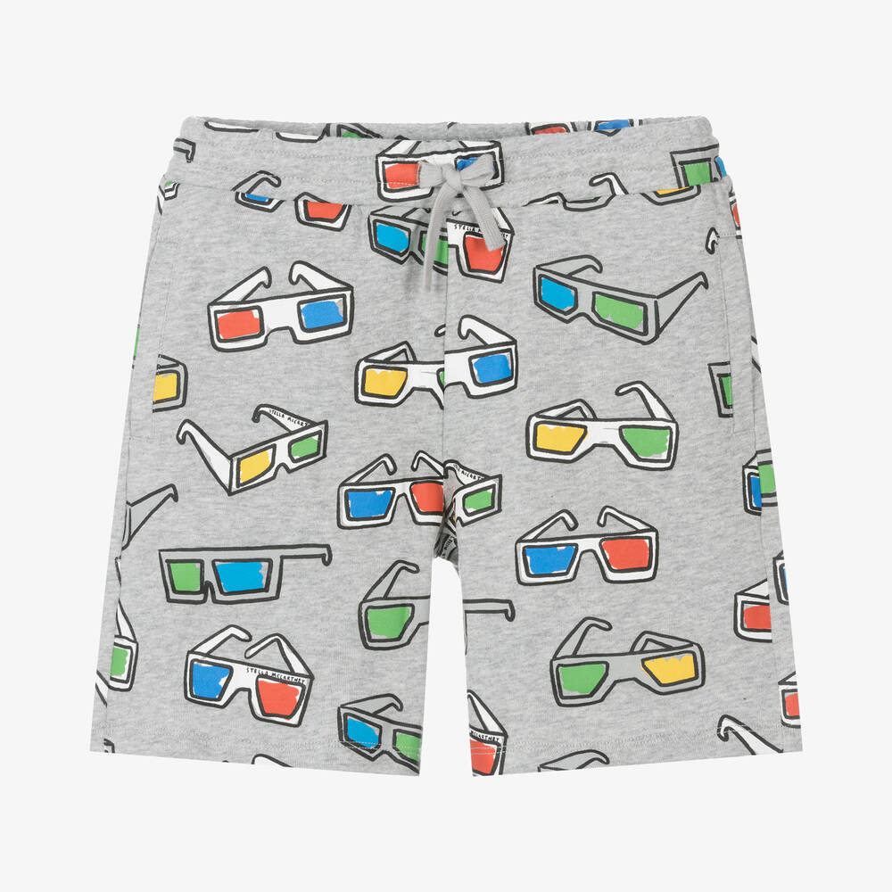 Stella McCartney Kids - Boys Grey Organic Cotton Glasses Shorts | Childrensalon